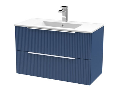 Hudson Reed Fluted Wall Hung 2-Drawer Vanity And Minimalist BasinContemporary Sink Vanity UnitSatin Blue800mm from B&Q