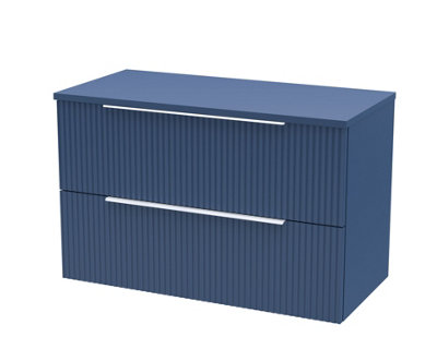 Hudson Reed Fluted Wall Hung 2-Drawer Vanity Unit & Blue Laminate WorktopCounter Top Vanity Unit In Satin Blue1200mm from B&Q