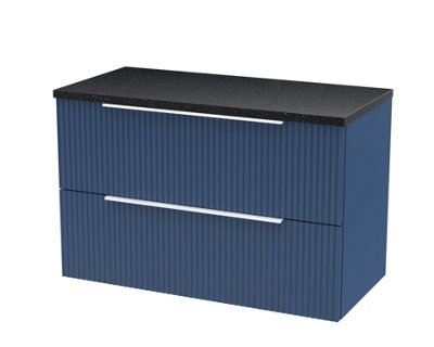Hudson Reed Fluted Wall Hung 2-Drawer Vanity Unit & Black Laminate WorktopCounter Top Vanity Unit In Satin Blue1200mm from B&Q