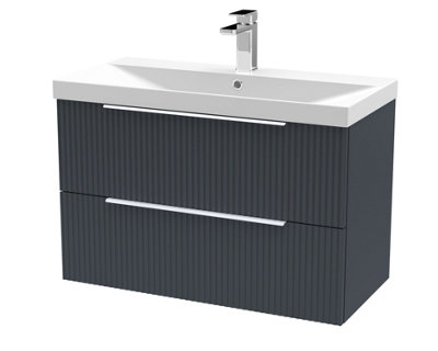 Hudson Reed Fluted Wall Hung 2-Drawer Vanity And Thin-Edge BasinContemporary Sink Vanity UnitSoft Black800mm from B&Q
