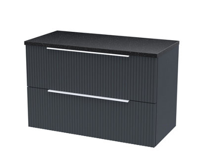 Nuie Hudson Reed Fluted Wall Hung 2-Drawer Vanity Unit & Black Laminate WorktopSleek Counter Top Vanity Unit In Soft Black800mm from B&Q