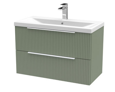 Hudson Reed Fluted Wall Hung 2-Drawer Vanity And Mid-Edge BasinContemporary Sink Vanity UnitSatin Green800mm from B&Q