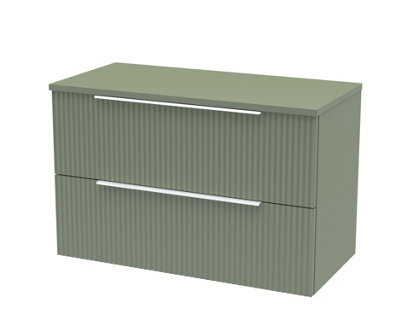Hudson Reed Fluted Wall Hung 2-Drawer Vanity Unit & Green WorktopCounter Top Vanity Unit In Satin Green800mm from B&Q