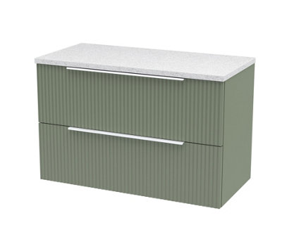 Hudson Reed Fluted Wall Hung 2-Drawer Vanity & Sparkling White Laminate WorktopCounter Top Vanity Unit In Satin Green800mm from B&Q