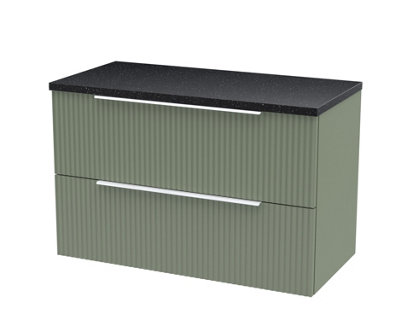 Hudson Reed Fluted Wall Hung 2-Drawer Vanity Unit & Black Laminate WorktopCounter Top Vanity Unit In Satin Green800mm from B&Q