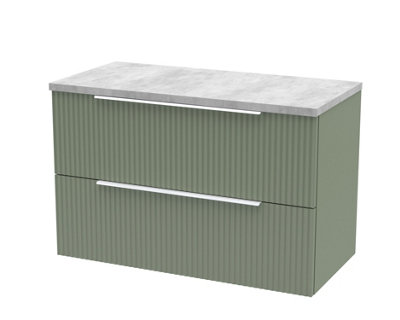 Hudson Reed Fluted Wall Hung 2-Drawer Vanity Unit & Bellato Grey Laminate WorktopCounter Top Vanity Unit In Satin Green800mm from B&Q