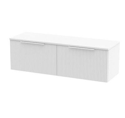 B&Q -  Fluted Wall Hung 2-Drawer Vanity Unit & White Marble Laminate WorktopCounter Top Vanity Unit In Satin White1200mm