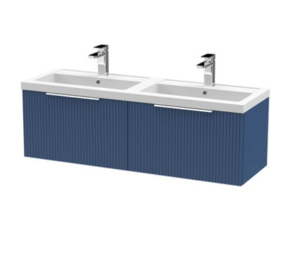 B&Q -  Fluted Wall Hung 2-Drawer Vanity And Double Polymarble BasinPremium Sink Vanity UnitSatin Blue1200mm