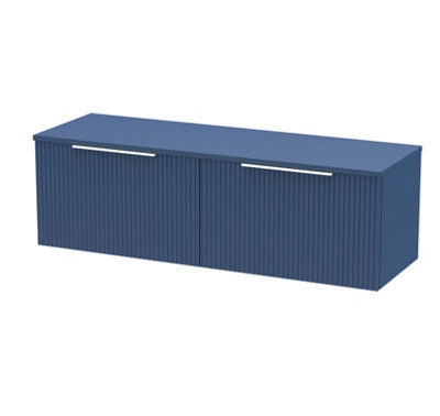 Hudson Reed Fluted Wall Hung 2-Drawer Vanity Unit & Blue Laminate WorktopCounter Top Vanity Unit In Satin Blue1200mm from B&Q