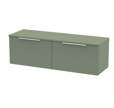 Hudson Reed Fluted Wall Hung 2-Drawer Vanity Unit & Green WorktopStylish Counter Top Vanity Unit In Satin Green1200mm from B&Q