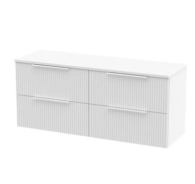 B&Q -  Fluted Wall Hung 4-Drawer Vanity Unit & White Marble Laminate WorktopCounter Top Vanity Unit In Satin White1200mm