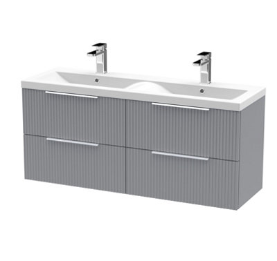 Hudson Reed Fluted Wall Hung 4-Drawer Vanity And Double Ceramic BasinStylish Sink Vanity UnitSatin Grey1200mm from B&Q