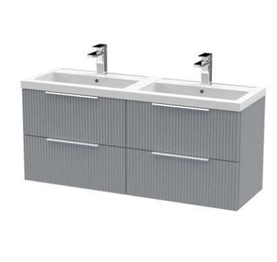 Hudson Reed Fluted Wall Hung 4-Drawer Vanity And Double Polymarble BasinStylish Sink Vanity UnitSatin Grey1200mm from B&Q