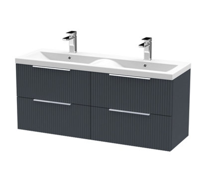 B&Q -  Fluted Wall Hung 4-Drawer Vanity And Double Ceramic BasinContemporary Sink Vanity UnitSoft Black1200mm