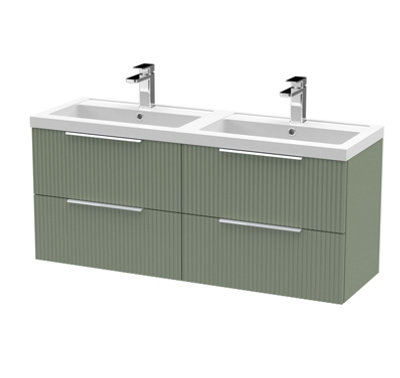 Hudson Reed Fluted Wall Hung 4-Drawer Vanity And Double Polymarble BasinContemporary Sink Vanity UnitSatin Green1200mm from B&Q