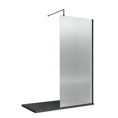 Hudson Reed Fluted Wetroom ScreenArt Deco DesignMatt Black Finish1950 X 1000 X 1000 from B&Q