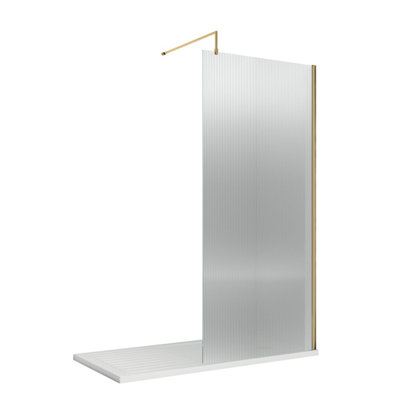 Hudson Reed Fluted Wetroom ScreenArt Deco DesignBrushed Brass FinishLuxury Privacy1950 X 1000 X 1000 from B&Q