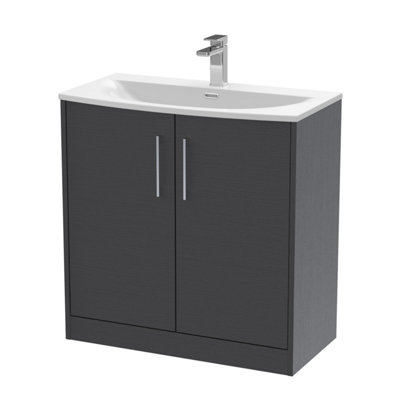 Hudson Reed Juno Floor Standing Double Soft Close Door Vanity Unit With Curved 1 Tap Hole Basin In Graphite Grey Woodgrain800mm from B&Q