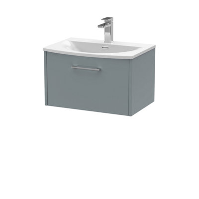 B&Q -  Juno Wall Hung Single Soft Close Drawer Vanity Unit With Curved Basin In Coastal Grey Finish610mm