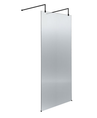 Hudson Reed Fluted Wetroom Screen8mm Toughened GlassMatt BlackArt Deco Design2091 X 770 X 1000 from B&Q