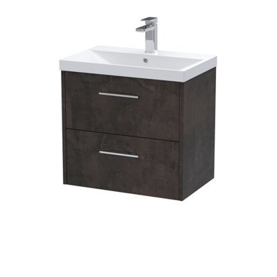 B&Q -  Juno Wall Hung 2 Drawer Vanity Unit With Thin-Edge 1 Tap Hole BasinMetallic Slate610 X 395 mm