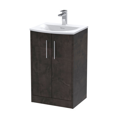 B&Q -  Juno Floor Standing 2 Soft Close Door Vanity Unit With Curved 1 Tap Hole Basin In Metallic Slate Finish510mm