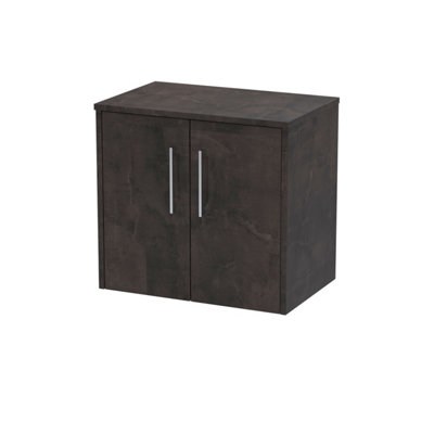 B&Q -  Juno Wall Hung 2 Soft Close Door Vanity Unit With Colour Match Worktop In Metallic Slate Finish600mm