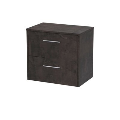 B&Q -  Juno Wall Hung 2 Drawer Vanity Unit & Matching WorktopMetallic Slate Woodgrain605 X 390 mm