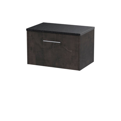 Nuie Hudson Reed Juno Wall Hung 1-Drawer Vanity Unit & Black WorktopStylish Countertop Basin Unit In Metallic Slate600mm from B&Q