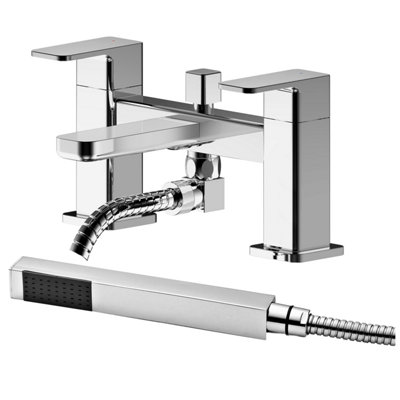 B&Q -  Deck Mount Square Bath Shower Mixer Tap With Shower Kit Chrome