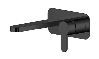 B&Q -  Consall Round Wall Mount 2 Tap Hole Basin Mixer Tap & Back PlateMatt Black