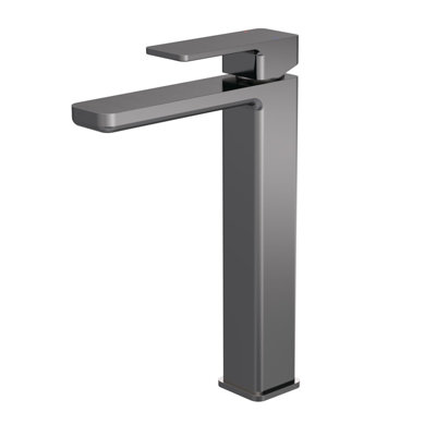 B&Q -  Square High-Rise Mono Basin Mixer TapBrushed Pewter