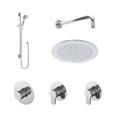 Balterley Pride 2 Outlet Concealed Valves Shower Bundle With Slide Rail Kit, Wall Mount Arm & Head - Chrome
