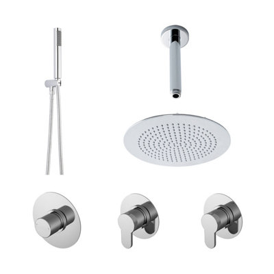 Balterley Pride 2 Outlet Concealed Valves Shower Bundle With Handset, Ceiling Mount Arm & Head - Chrome