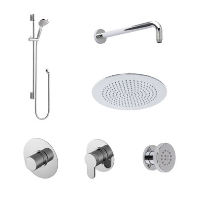 B&Q -  3 Outlet Concealed Valves Shower Bundle With Slide Rail KitWall Mount ArmHead & Body Jet- Chrome