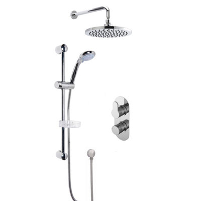 Pride Concealed Round Twin Valve With Multi Function Slide Rail KitArm & Head Shower BundleChromeBalterley from B&Q