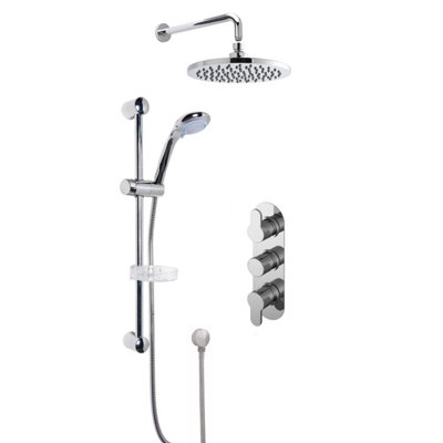 Pride Concealed Round Triple Valve With Multi Function Slide Rail KitArm & Head Shower BundleChromeBalterley from B&Q