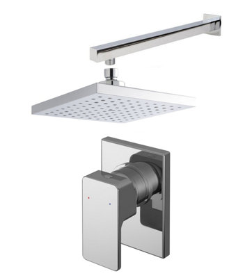Balterley Empire Concealed Square Manual Valve, Arm & Head Shower Bundle Set - Chrome