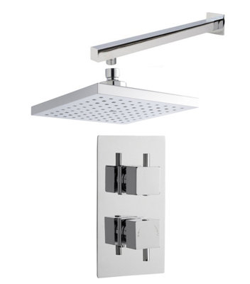 Balterley Concealed Square Twin Valve, Arm & Head Shower Bundle Set - Chrome