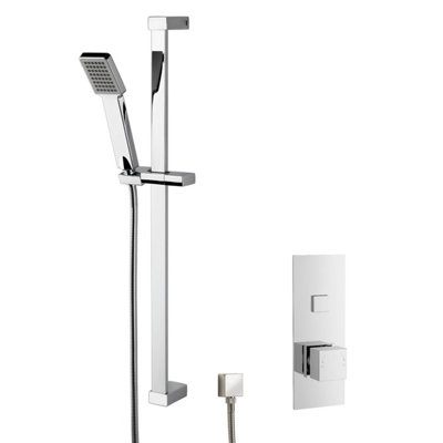 Balterley Concealed Square Push Button 1 Outlet Valve & Slide Rail Kit Shower Bundle Set - Chrome