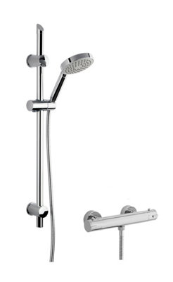 Round Thermostatic Minimalist Bar Valve And Water Saving Slide Rail Kit Shower BundleChromeBalterley from B&Q