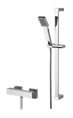 Ripple Square Thermostatic Bar Valve And Rectangular Slide Rail Kit Shower BundleChromeBalterley from B&Q