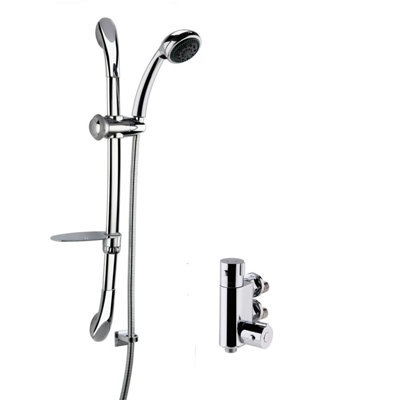 Round Thermostatic Vertical Bar Valve And Luxury Curved Slider Rail Kit Shower BundleChromeBalterley from B&Q