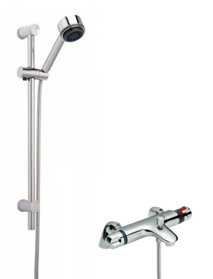 Balterley Thermostatic Bath Shower Mixer Tap & Multi Function Handset Slide Rail Kit Bundle - Chrome