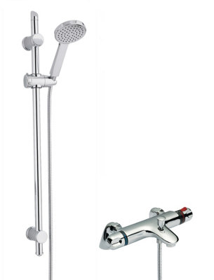 Thermostatic Bath Shower Mixer Tap & Water Saving Handset Slide Rail Kit BundleChromeBalterley from B&Q