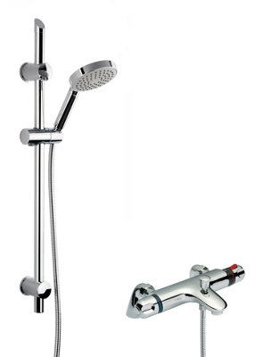 Balterley Thermostatic Bath Shower Mixer Tap & Single Function Handset Slide Rail Kit Bundle - Chrome