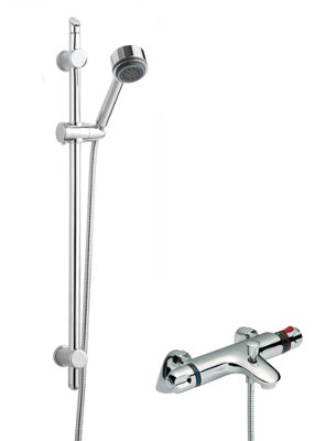 Thermostatic Bath Shower Mixer Tap & Round Multi Function Handset Slide Rail Kit BundleChromeBalterley from B&Q