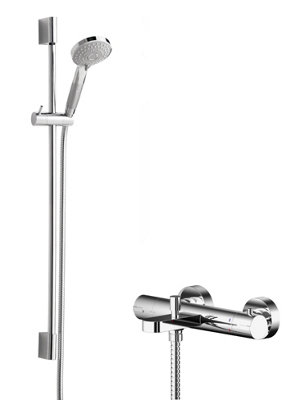 B&Q - Current Wall Mount Thermostatic Bath Shower Mixer Tap With Slimline Slide Rail KitChromeBalterley