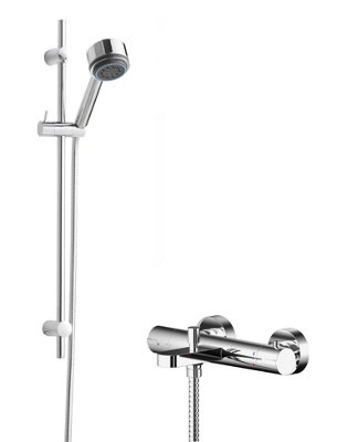 B&Q - Current Wall Mount Thermostatic Bath Shower Mixer Tap With Linear Slide Rail KitChromeBalterley