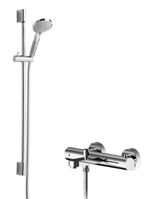 B&Q - Pride Wall Mount Thermostatic Bath Shower Mixer Tap With Slimline Slide Rail KitChromeBalterley